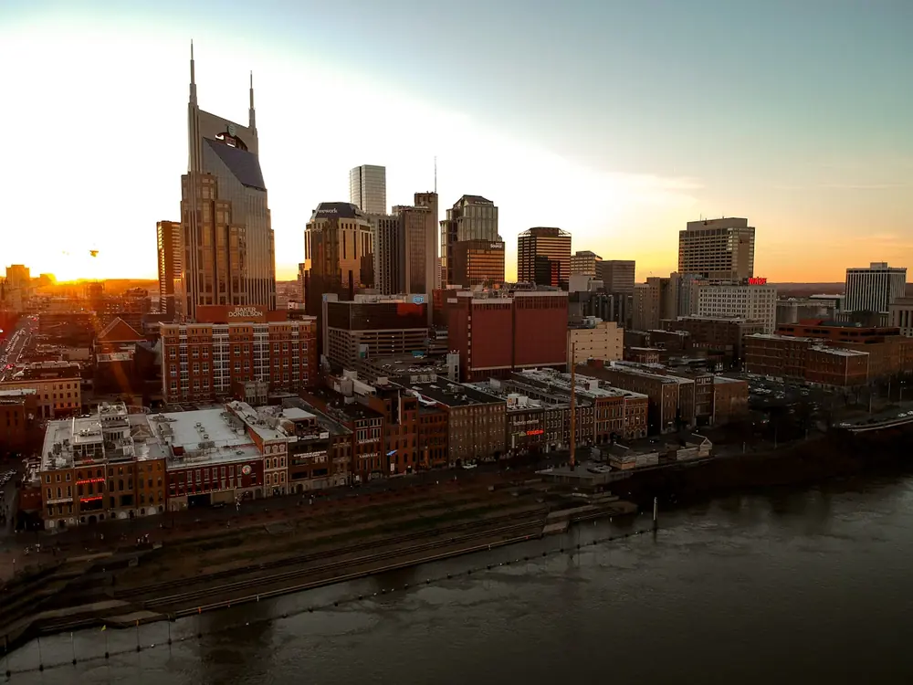 The Gulch neighborhood in Nashville at dusk